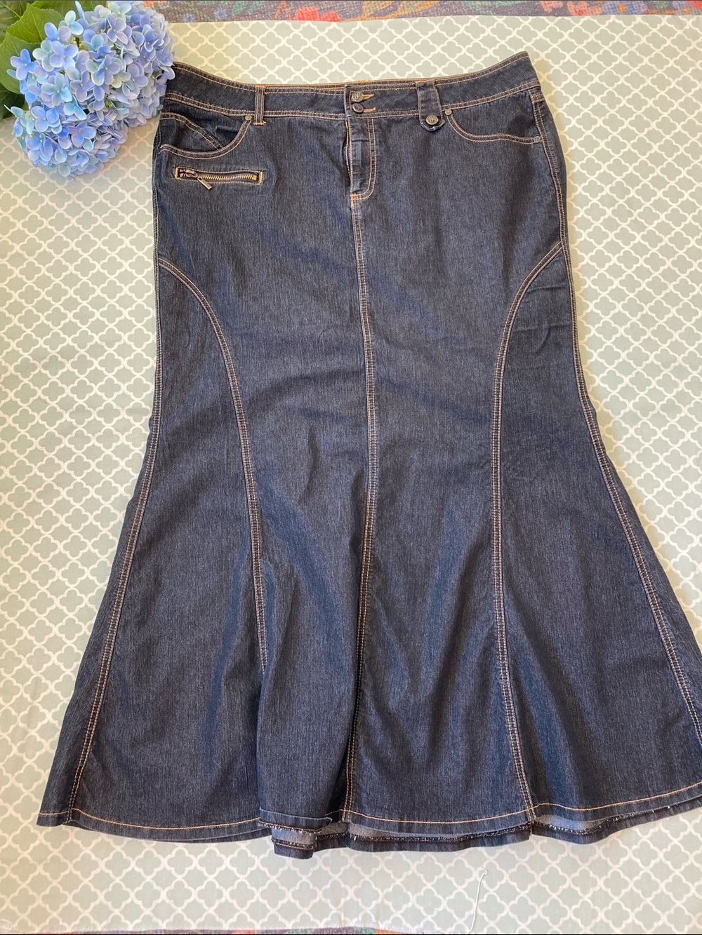 Bisou Bisou Dark Denim Maxi Mermaid Skirt 18 Fit and Flare